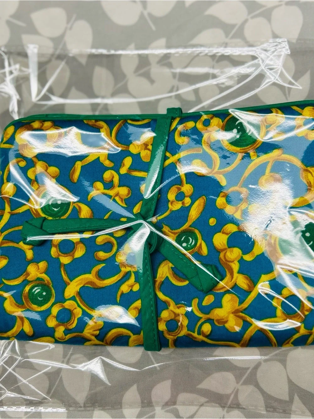 Vintage Oscar de la Renta blue and yellow baroque-print cosmetic pouch